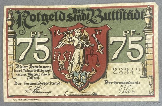 Нотгельд 75 пфеннигов 1921 год. Буттштедт,. Веймарская республика