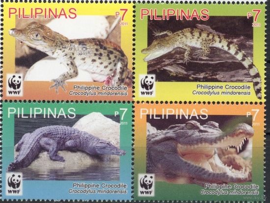 Филиппины 2011. Фауна WWF Крокодилы. 4 марки квартблок (4500)