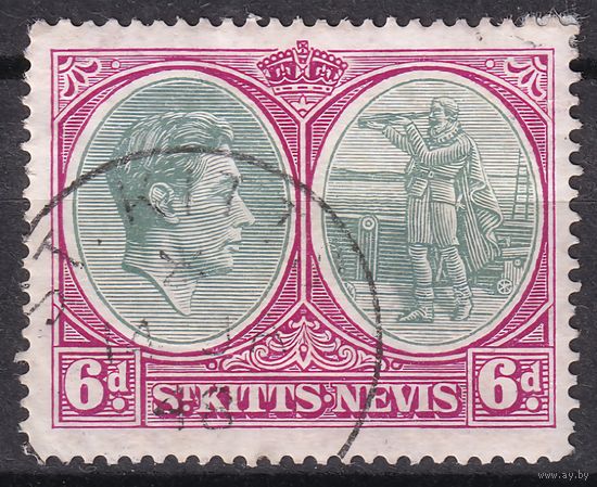156.BrK. Великобритания. Колонии. Сент Кристофер Невис и Ангилья. Георг VI. Стандарт. 1938 г. 6d. Mi.#78Ac.