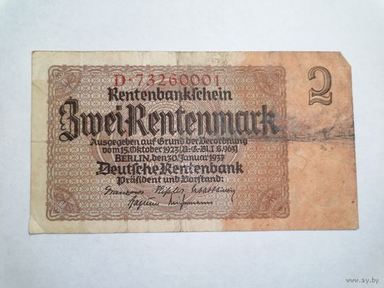 Германия 2 марки 1937 D