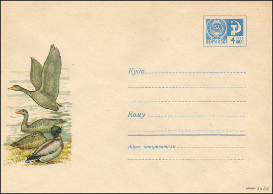 Художественный маркированный конверт СССР N 5854 (12.09.1968) Кряква и серый гусь