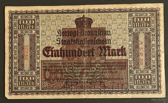 Банкнота 100 марок 1918 год. Герцогство Брауншвейг. Веймарская республика