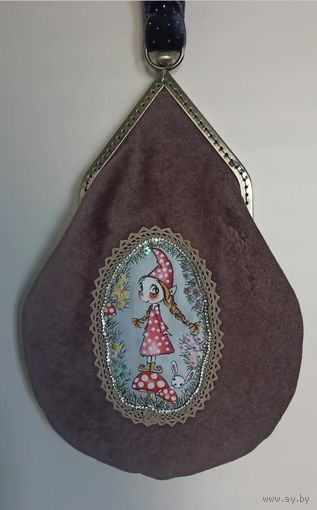 Бархатная сумочка с мухоморами Ручная работа