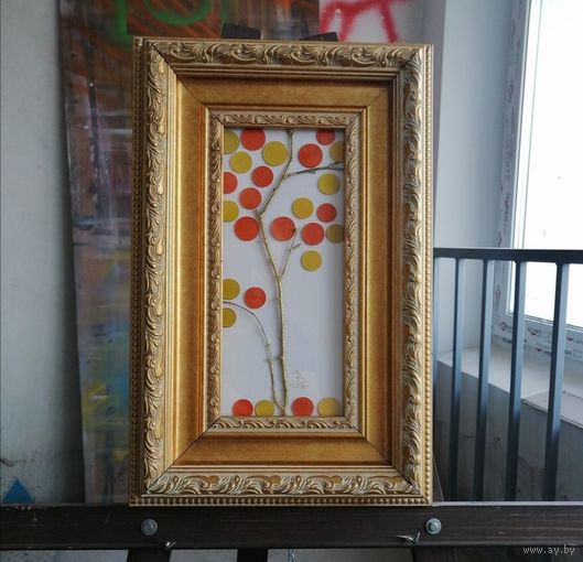 "Осенний урожай наличных" -  Декоративное панно из монет мира. 28,5 x 44 см. Символизм/Современное искусство