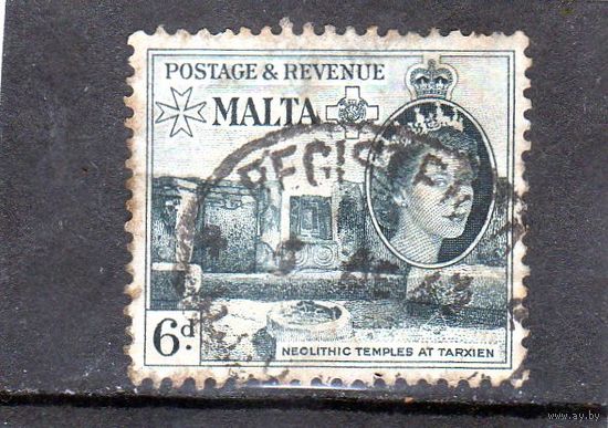 Мальта. Ми-245. Неолитические храмы в Tarxien. Королева Елизавета II. 1956.