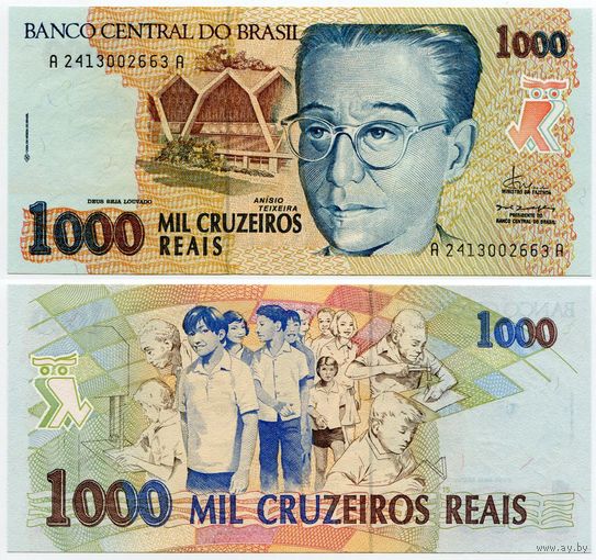 Бразилия. 1000 крузейро реалов (образца 1993 года, P240, UNC)