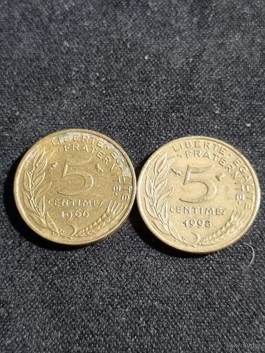 ФРАНЦИЯ 5 сантимов 1966 и 1998  Лот