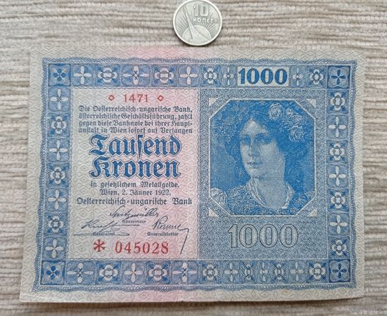 Werty71 Австрия 1000 крон 1922 банкнота
