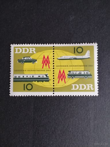 ГДР 1963 Полная серия марок в сцепке "Лейпцигская осенняя ярмарка" (чистая**) Mi.976-977 каталог 2.80 евро