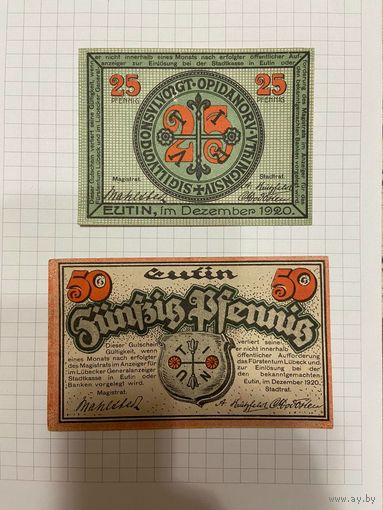 Нотгельд 25-50 пфеннигов. Германия. Веймарская республика Еутин-0201