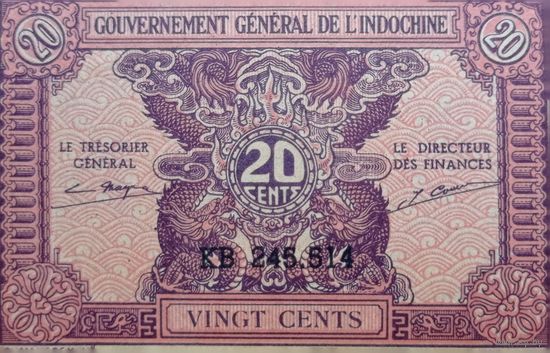 Werty71 Индокитай  20 центов 1942  аUNC банкнота