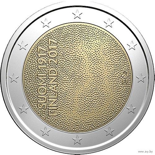 2 Евро Финляндия 2017 100 лет независимости Финляндии UNC из ролла