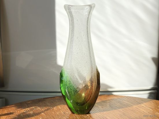 Ваза Чехия цветное стекло винтаж 31см редкая