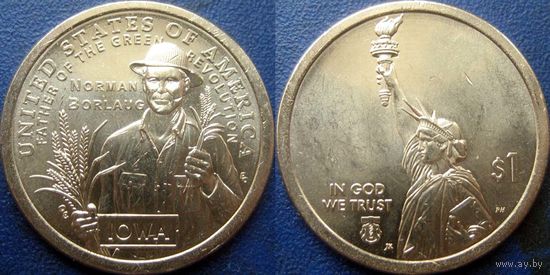 США. 1 доллар 2026 N30 Американские инновации. Норман Борлоуг, отец Зелёной революции. Айова. Минтмарка P.