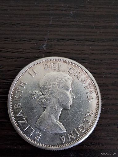 50 центов,  1962 год,  Елизавета II Канада, Серебро. 800 пр.