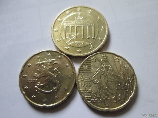 Лот евро монет 2 (1х50 ец + 2х20 ец) Германия, Финляндия, Франция - 1999 - 2002 г.
