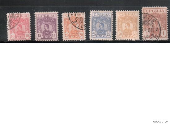 Сербия-1901,(Мих.54-59)  * / гаш. ( 3 м - *,)   , Стандарт, Король Александр