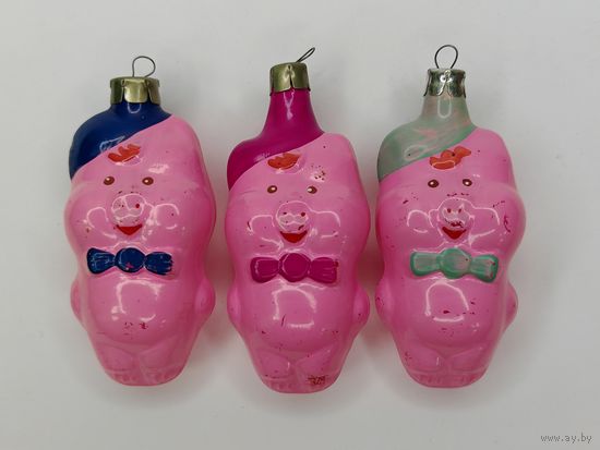 Новогодняя ёлочная игрушка СССР "Три поросёнка". С рубля