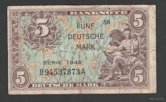 Германия ФРГ 5 марок 1948 года. Тип Р-4a. Состояние VF+