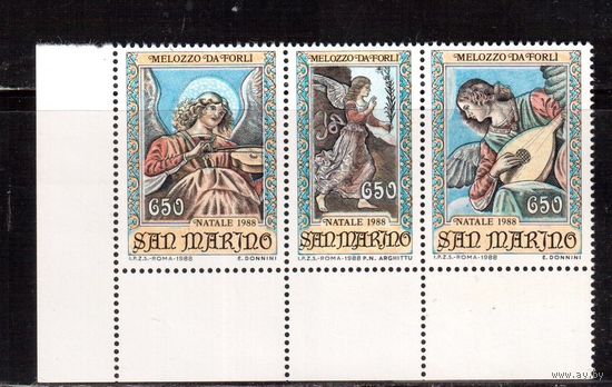 Сан-Марино-1988, (Мих.1404-1406) **, Рождество,  Живопись,(полная серия)