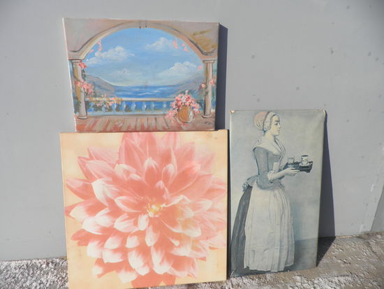 Картины 3 шт.репродукции на ткани и на картоне,70-е г.С рубля.