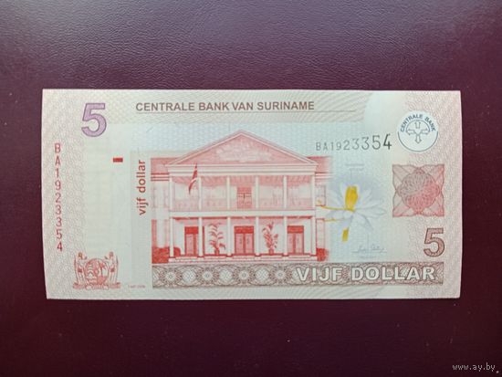 Суринам 5 долларов 2009 UNC (без голограмм)