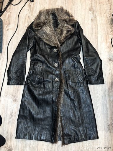 Кожаное утеплённое пальто, р.46-48