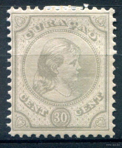 Нидерландские колонии - Кюрасао - 1892/96г. - королева Вильгельмина, 30 с - 1 марка - MH, есть пузырьки на клее [Mi 29]. #3-WB-89-A-1