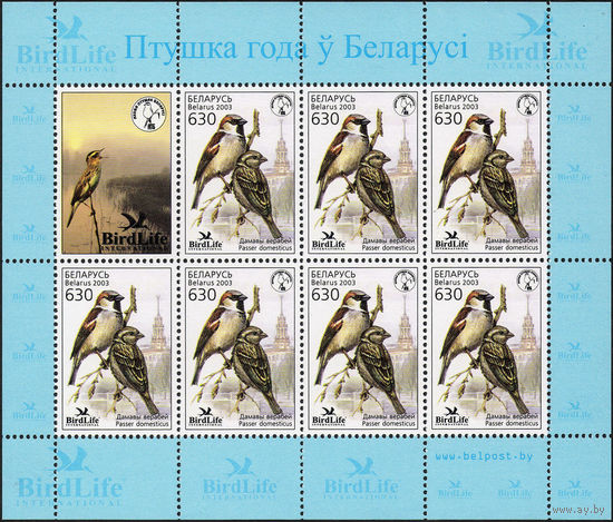 Птица года. Домовой воробей Беларусь 2003 год (506-507) 1 малый лист