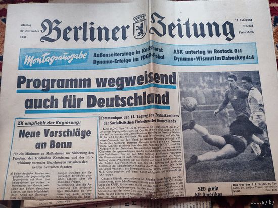 Газета BERLINER ZEITUNG . 1961 г