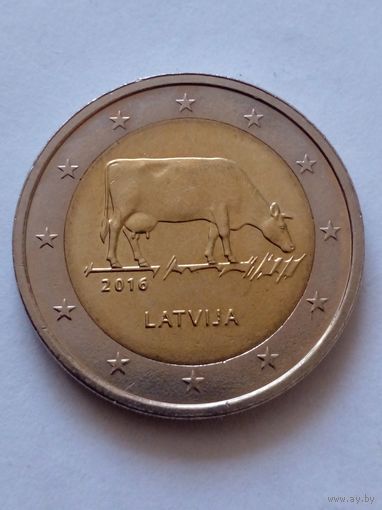 Латвия.2 евро 2016 г.(Латвийская бурач корова) UNC.(2)