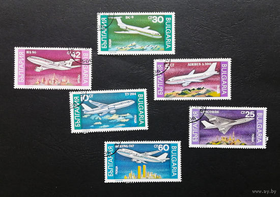 Болгария 1990 г. Самолеты. Гражданская авиация, полная серия из 6 марок #0021-Т1P5