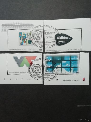 Германия. 1997 Четыре марки из блока Mi.39 "Десятая выставка современного искусства "Документ" в Касселе" (специальное гашение с клеем) Mi.1927-1930 каталог 6.00 евро
