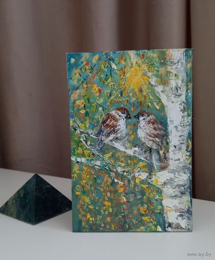 Воробьи, масло/мастихин Демеш Т.М.