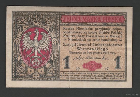 Польша 1 марка 1917 года. Тип Р-8. Zarzad General. Состояние XF-