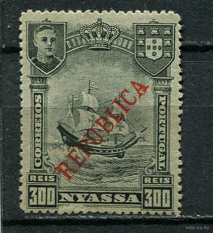 Португальские колонии - Ньяса - 1911 - Парусник с надпечаткой 300R - (есть тонкое место) - [Mi.61] - 1 марка. Чистая без клея.  (Лот 74Gk)-T2P47