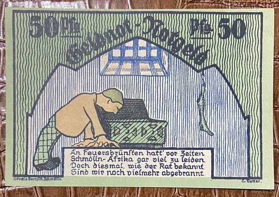 Нотгельд 50 пфеннигов 1921 год. Шмёлльн. Веймарская республика