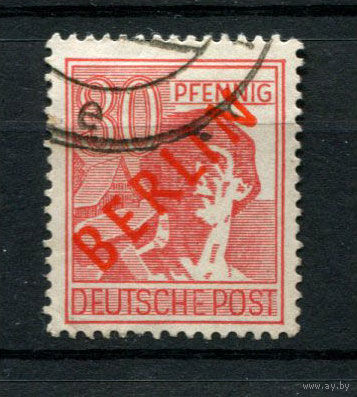 Западный Берлин - 1949 - Надпечатка (красная) BERLIN 30 Pf - [Mi.28] - 1 марка. Гашеная.  (Лот 77BG)