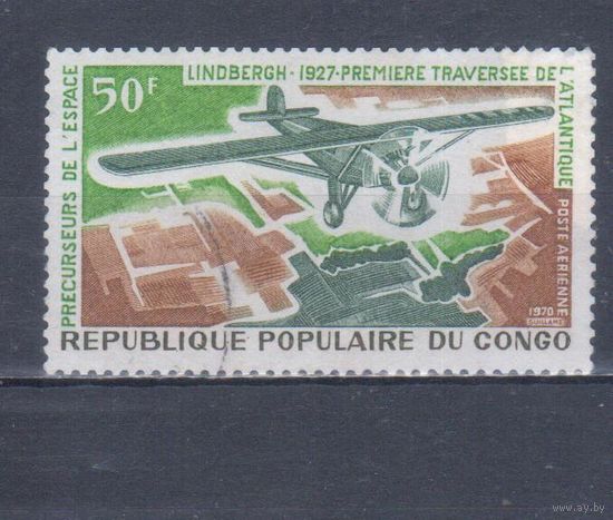 [1419] Конго 1970. Авиация.Самолет.Перелет Линдберга через Атлантику. Гашеная марка.