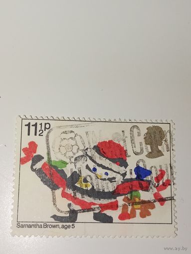 Великобритания 1981 Это победитель конкурса рисунков среди детей, на которой изображен Санта-Клаус, играющий в хоккей.