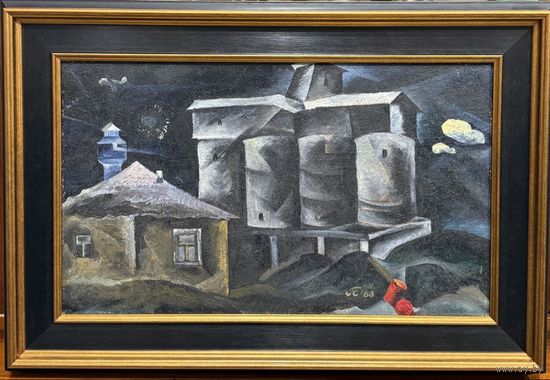 Скрипниченко Г.С "Минский бетонный завод", 1963г. ДСП, масло. Размер 33х55 см