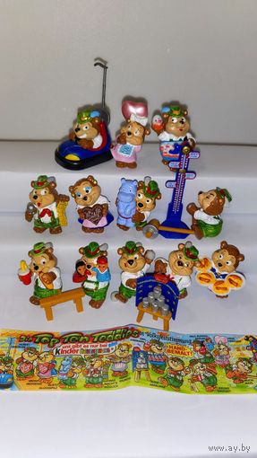 Киндер Полная коллекция Медведи на ярмарке 1996г. 4 ВАРИАНТНЫЕ фигурки. Коллекционное состояние.