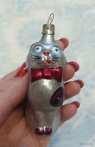 Елочные игрушки, стекло, кот, кошка