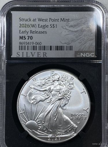 С рубля без мц! 1 доллар 2026 США шагайка MS 70 NGC лимитированный слаб
