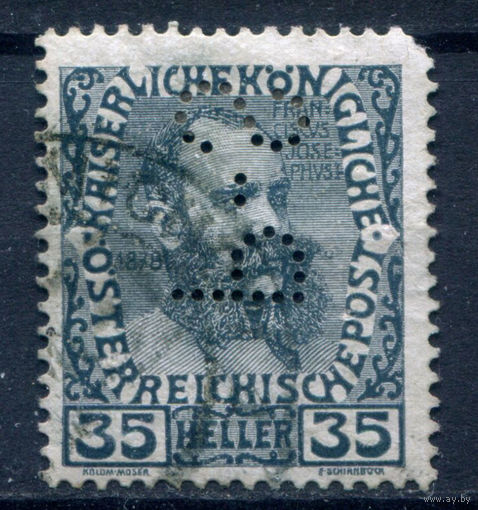 Австро-Венгрия - 1908/13г. - Франц Иосиф, перфин, 35 H - 1 марка - гашёная. Без МЦ!