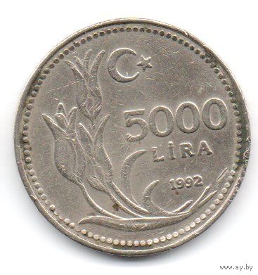 ТУРЕЦКАЯ РЕСПУБЛИКА  5000 ЛИР 1992. ТЮЛЬПАНЫ.