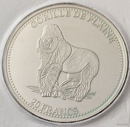 20 франков. Gorille de plaine - равнинная горилла. Конго. 2001 г. Большая красивая монета. Унция чистого серебра. 39 мм. ХОТИТЕ СКИДКУ - ЗВОНИТЕ!