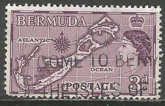 Бермуды. Королева Елизавета II. Карта островов. 1938г. Mi#135.