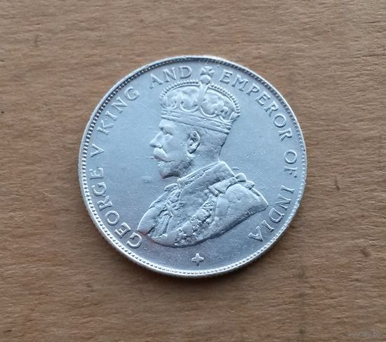 Стрейтс-Сетлментс, 50 центов 1920 г., серебро 0.500, нюанс по гурту (фото)