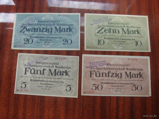 Германия Maulbronn 5,10, 20,50  марок 1918 Нотгельд